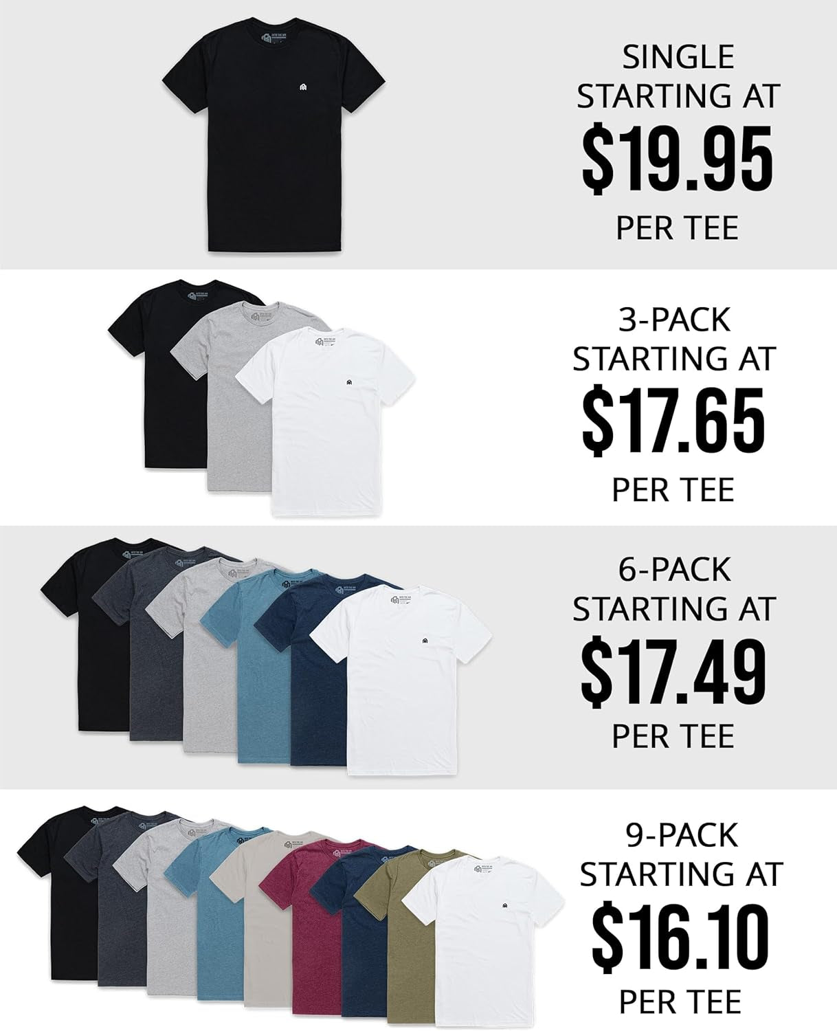 Mens T Shirt with Logo - Short Sleeve Crew Neck Soft Fitted Tees S - 4XL Fresh Classic Basic Tshirts