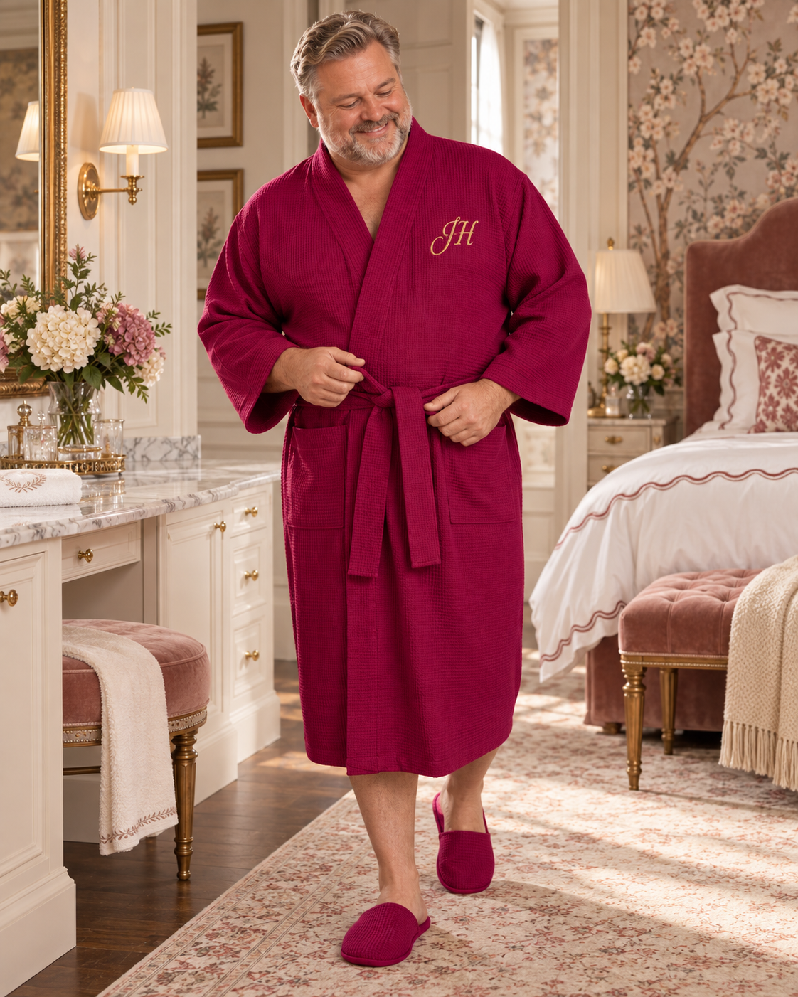 Waffle Spa Bathrobe for Men - Absorbent, Lightweight