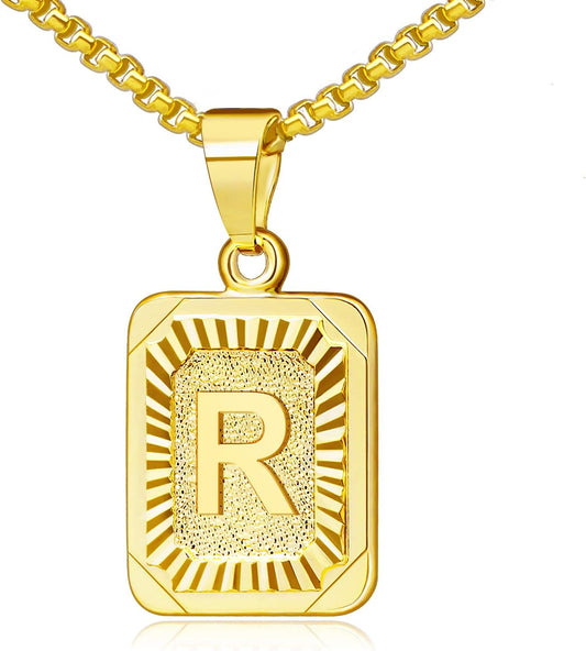 Graduation Gifts 2024 Gold Initial Necklaces for Women Men Gold Letter Necklaces 26 Capital A-Z Letter Pendant Necklaces for Women Square Monogram Necklace for Her Initial Necklaces