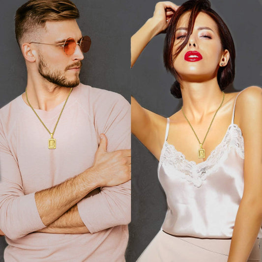 Graduation Gifts 2024 Gold Initial Necklaces for Women Men Gold Letter Necklaces 26 Capital A-Z Letter Pendant Necklaces for Women Square Monogram Necklace for Her Initial Necklaces