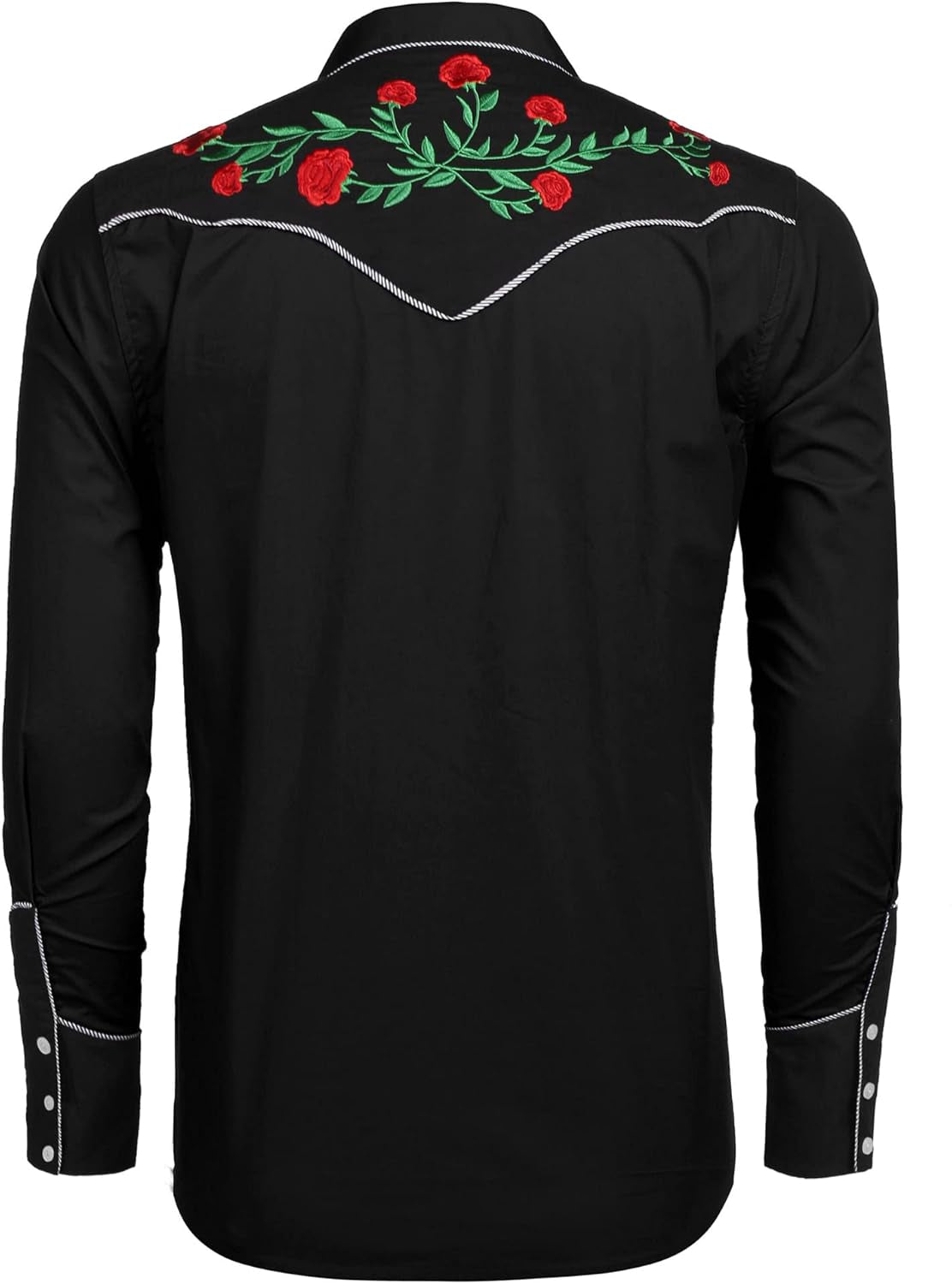 Men'S Cowboy Shirtss Embroidered Rose Design Shirts Western Long Sleeve Button down Shirts