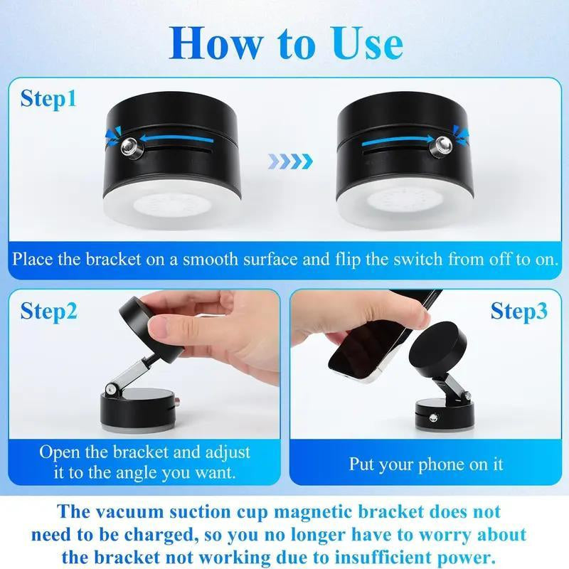 Magnetic Phone Holder Stand, Adjustable & Foldable, Strong Suction Cup, Vacuum Adsorption, Portable Multifunctional Mobile Phone Stand for Car & Multi-Scene Use Vacuum Magnetic