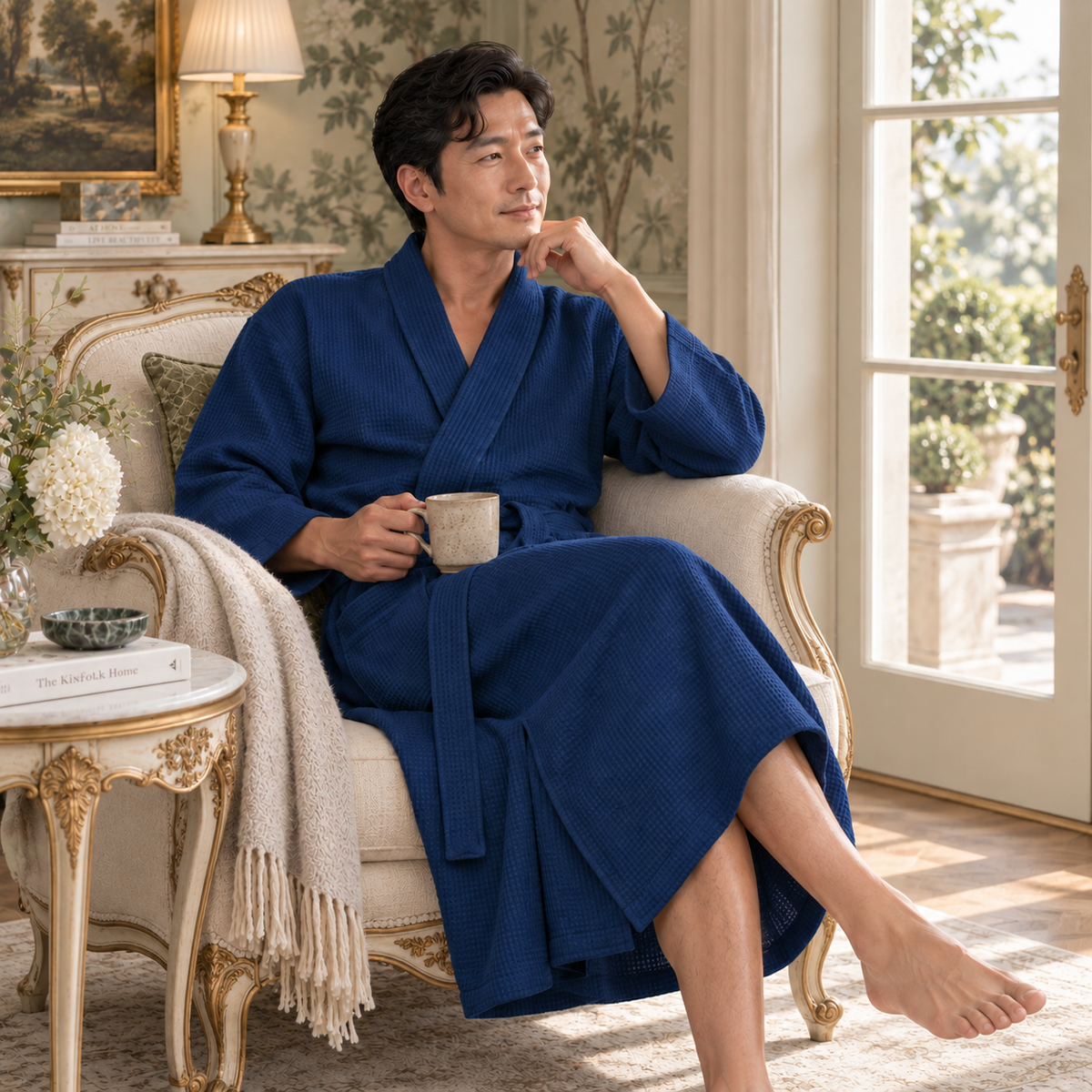 Waffle Spa Bathrobe for Men -  Absorbent, Lightweight