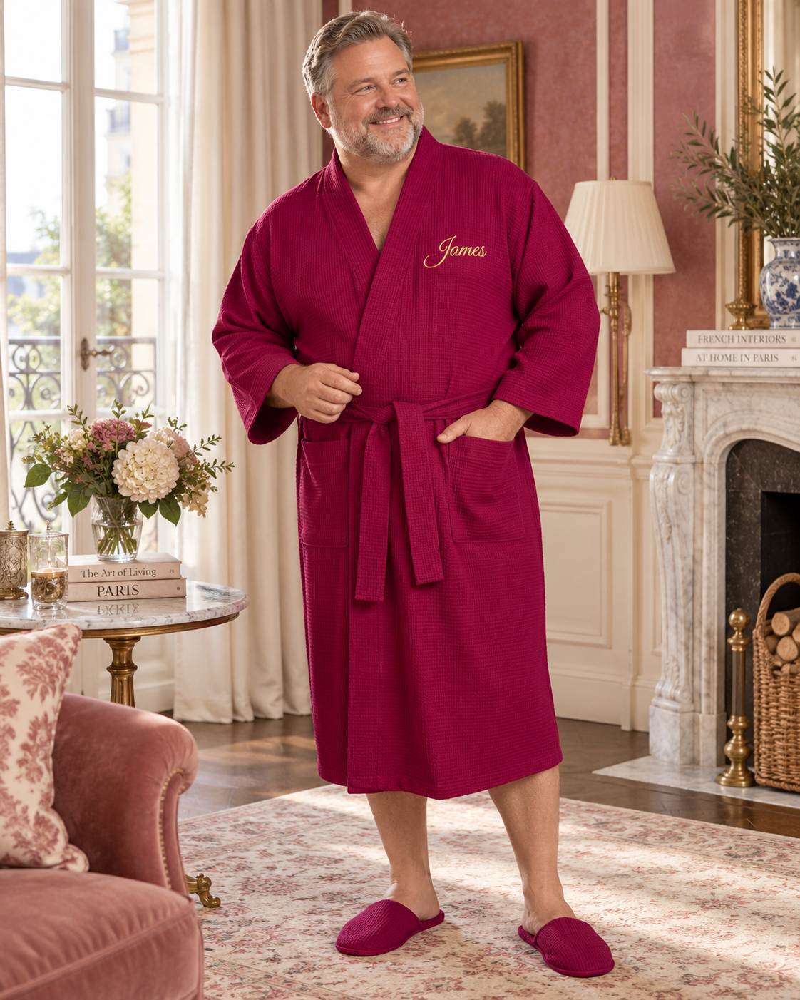 Waffle Spa Bathrobe for Men -  Absorbent, Lightweight