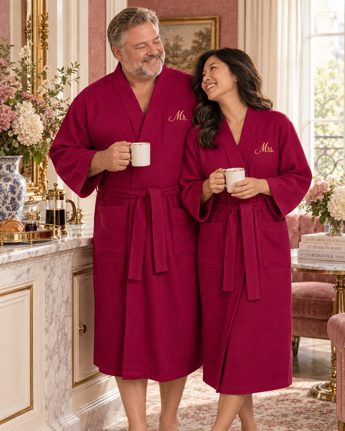 Waffle Spa Bathrobe for Men -  Absorbent, Lightweight