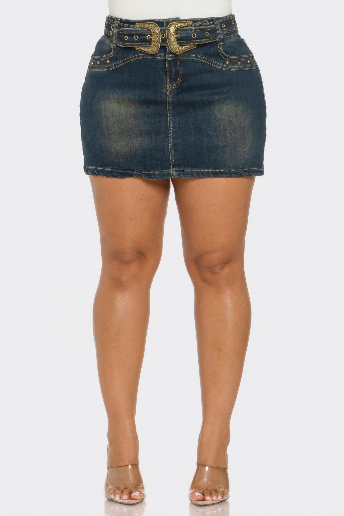 Denim Belt Buckle Mini Skirt