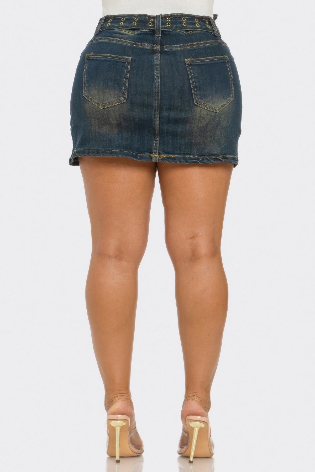 Denim Belt Buckle Mini Skirt